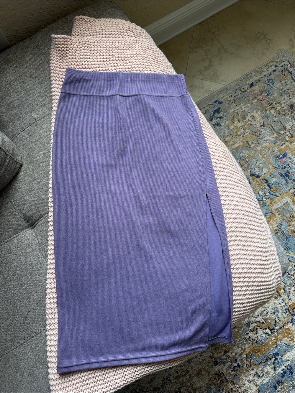 HALARA Lavender Knit Pencil Skirt with Side Slit